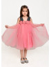 Square Neck Pink Tulle 3D Flowers Sweet Flower Girl Dress